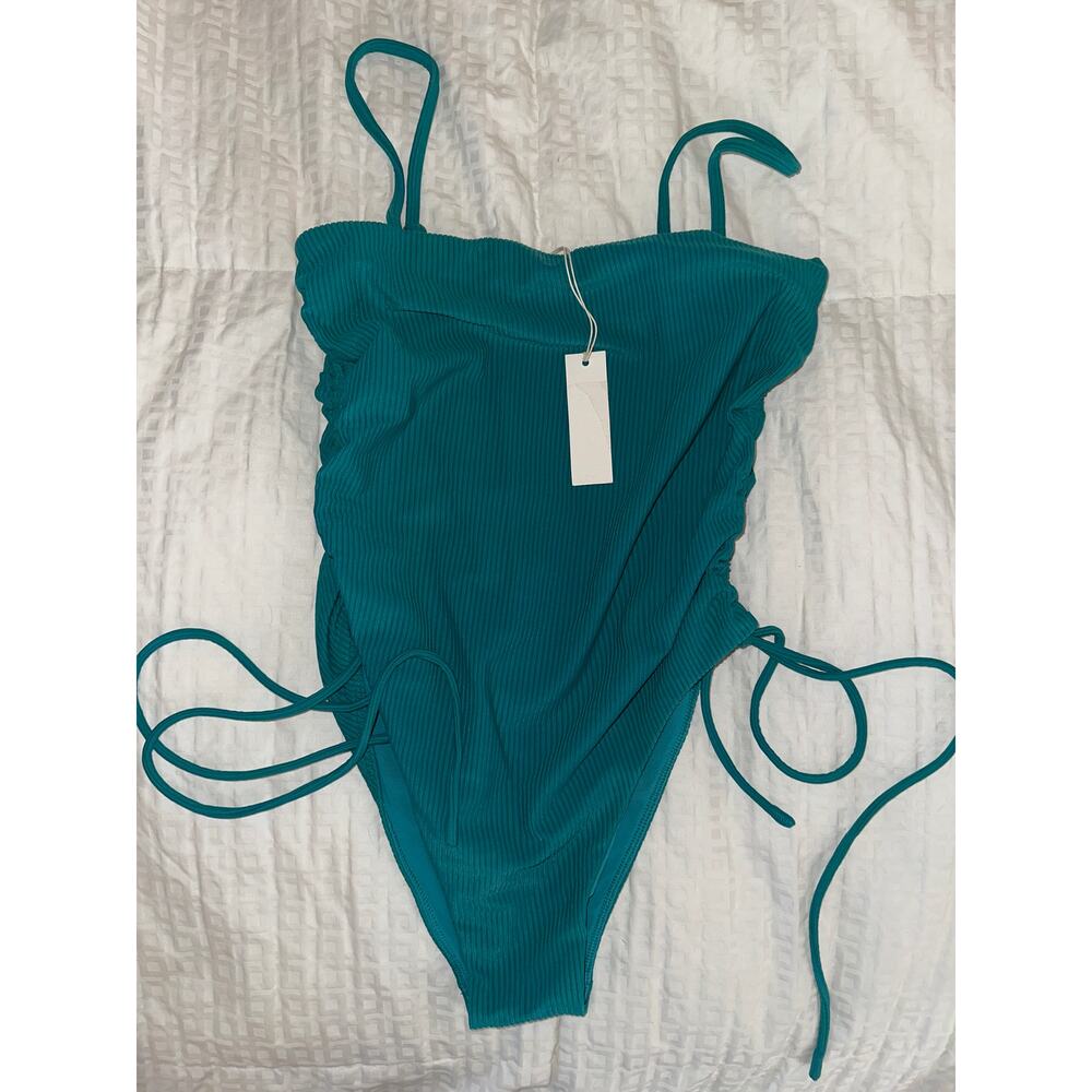 Wanderlust Swim Size Medium Teal One Piece With Rusched Adjustable Sides NWT